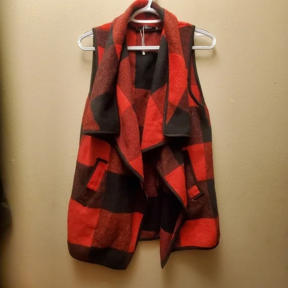 Womens red sleeveless cardigan jacket with pockets vest - Picture 7 of 8